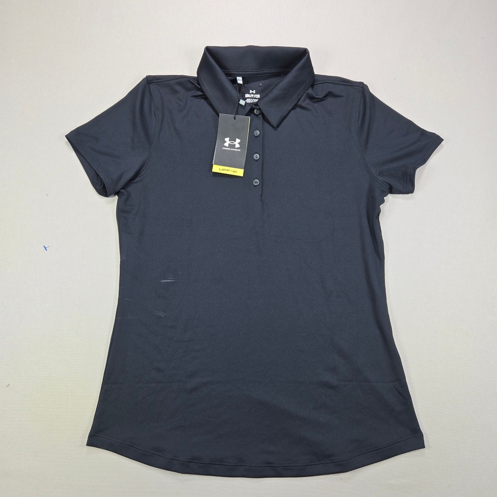 Under Armour Polo Shirt Zinger Fitted Stretch Solid Black Womens Small NWT S